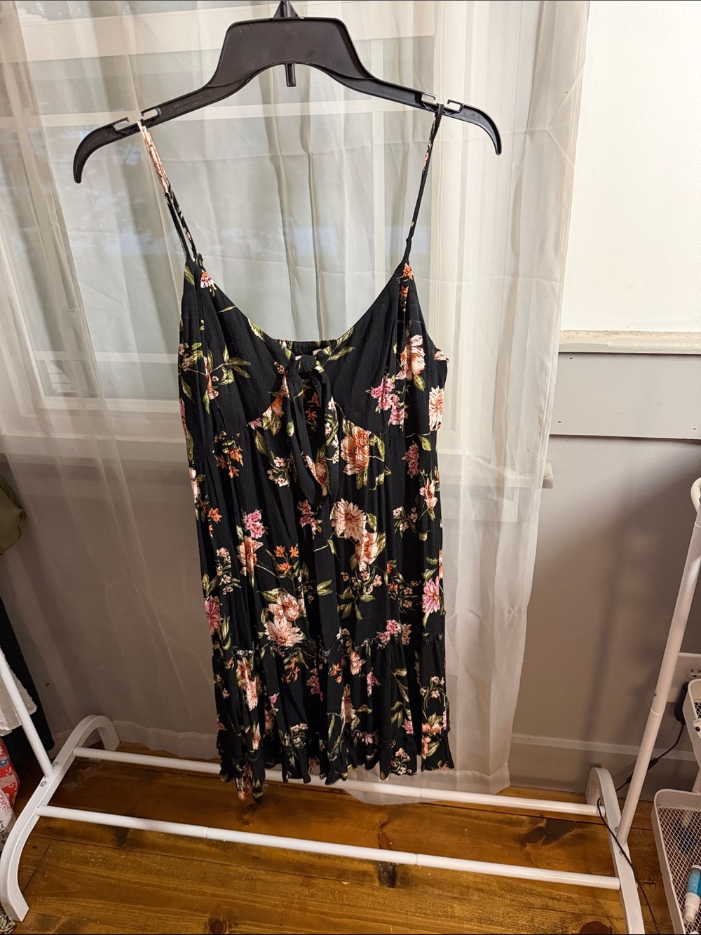 Xhilaration Black Floral Spaghetti Strap Mini Dress